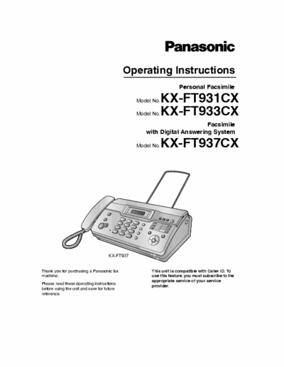 PANASONIC KX-FT931 SERVICE MANUAL