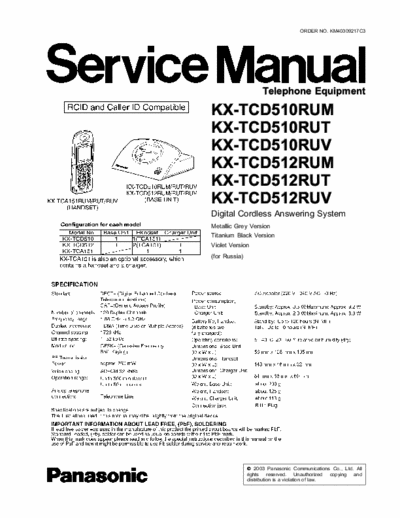 Panasonic KX-TCD510 Service Manual