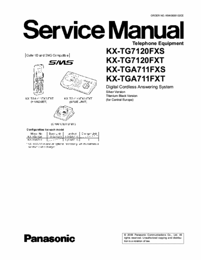 PANASONIC KX-TG7120, KX-TGA711 SERVICE MANUAL, PDF