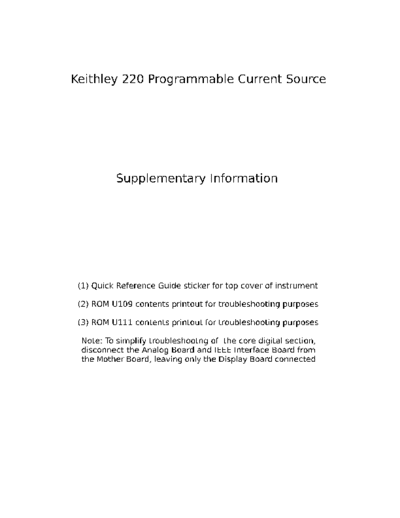 Keithley Modell 220 Suppliment Manual & ROM Table