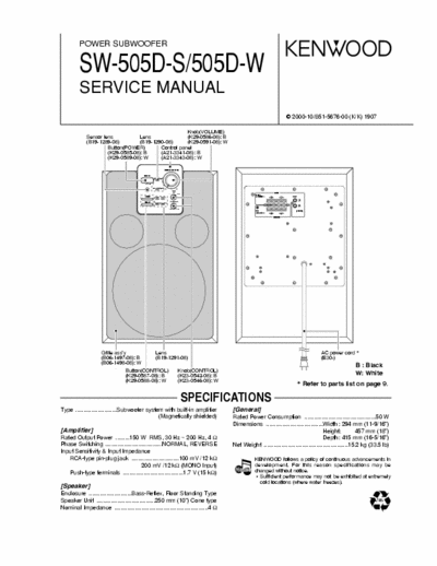 KENWOOD SW-505D KENWOOD SW-505D-S/505D-W SERVICE MANUAL