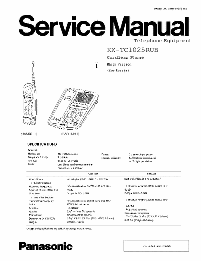 Panasonic kx-tc1025 Service manual. Cordless phone.