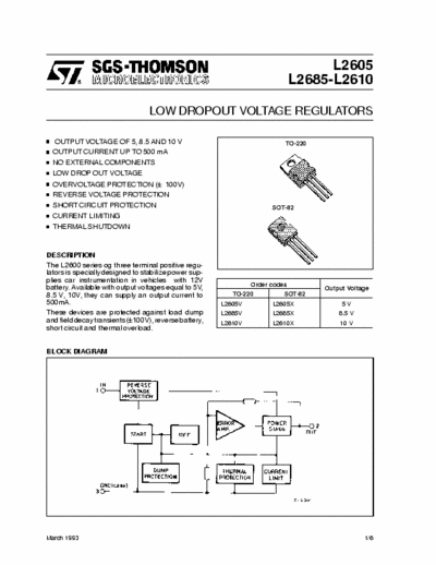 SGS-Thomson L2605 Low dropout voltage regulators L2605 L2685-L2610