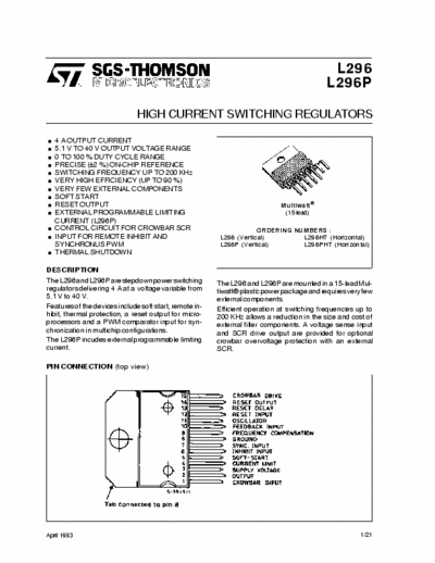 SGS-Thomson L296 High current switching regulators
L296 & L296P