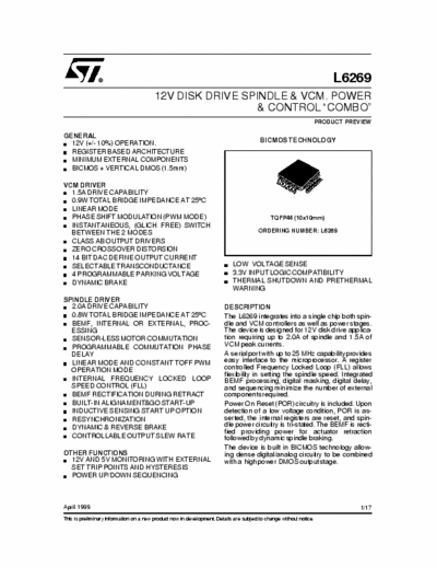 ST L6269 12V DISK DRIVE SPINDLE & VCM, POWER
& CONTROL COMBO