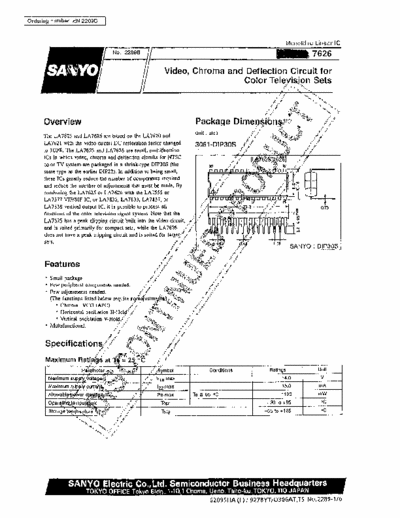 Sanyo LA7626 Video , Chroma and Deflection circuit for Color TVs