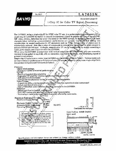 Sanyo LA7655N 1-chip IC for color TV signal processing