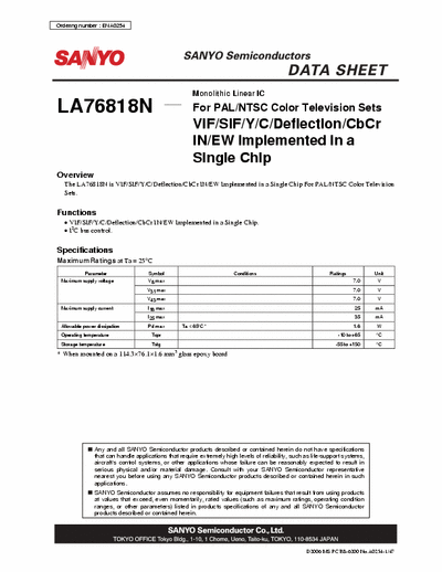 Sanyo LA76818N Datasheet LA76818N