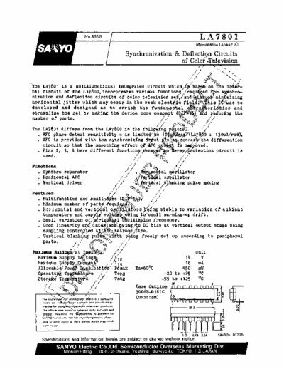 Sanyo La7801 Synchronization & Deflection Circuits of Color Televsion