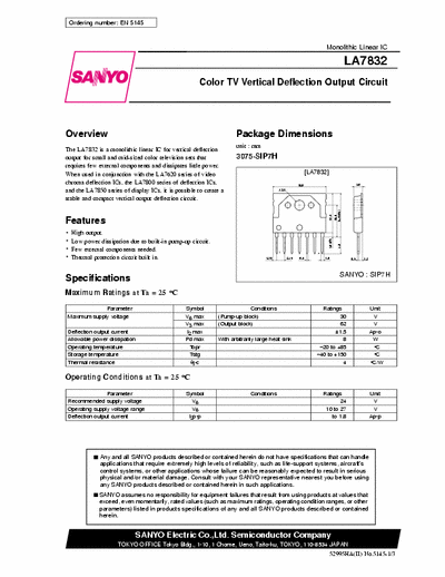 Sanyo LA7832 Vertical Deflection IC for medium sized TVs