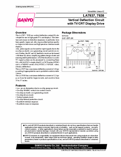 Sanyo LA7838 Vertical Deflection Circuit