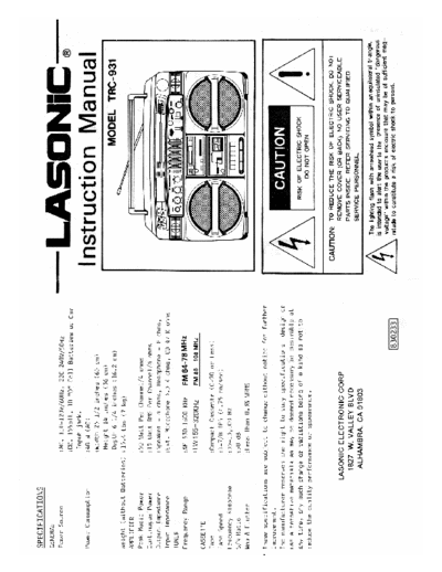 Lasonic TRC-931 TRC-931 
1992 Taiwan 
User manual English pdf