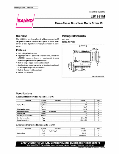 sanyo  three-phase motor driver