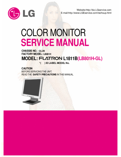 LG LB801H Service manual for LCD Monitor Flatron L1811B(LB801H-GL)