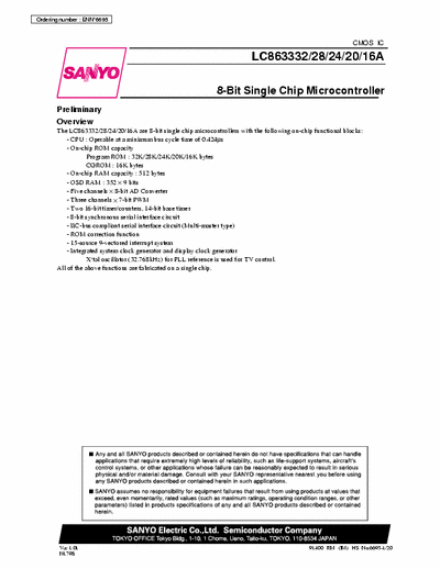 Sanyo LC863328A 8-Bit Single Chip Microcontroller