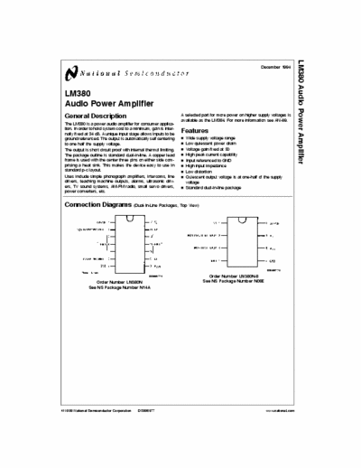 National Semi lm380 LM380 Datasheet