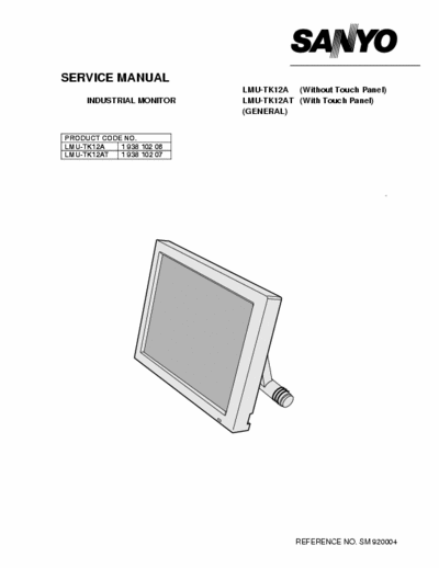 Sanyo LMU-TK12A LMU-TK12A  Industrial LCD Monitor Service Manual