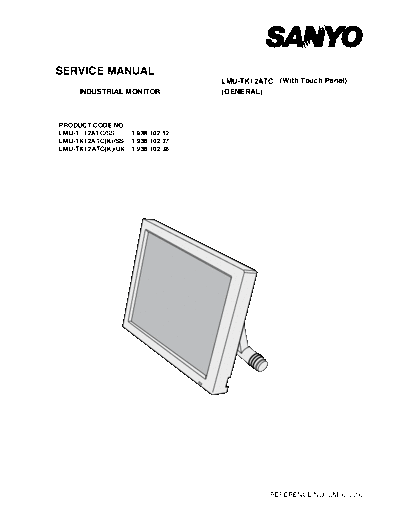 Sanyo LMU-TK12ATC LMU-TK12ATC  Industrial LCD Monitor Service Manual