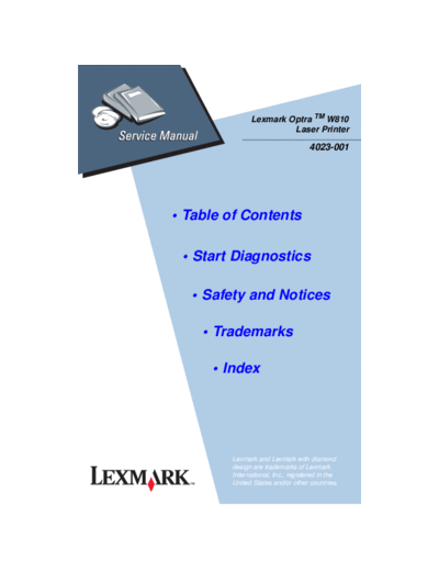 Lexmark Optra  W810 Lexmark Optra TM W810
Laser Printer Service Manual and repair guide