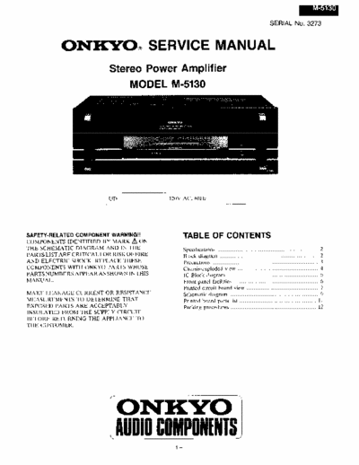 Onkyo M-5130 9 page service manual for Onkyo stereo power amplifier model # M-5130