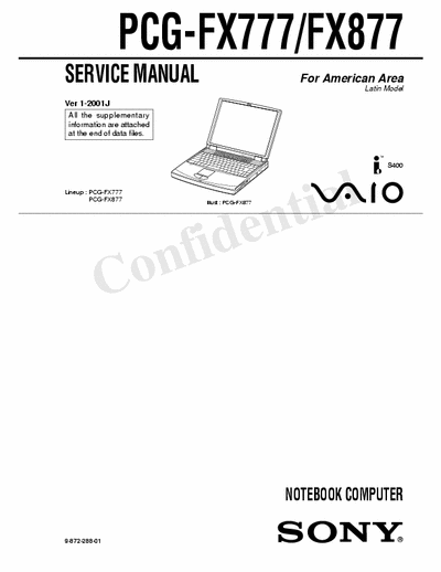 Sony PCG-FX777/FX877 Service manual for Sony Vaio Laptop PCG-FX777/FX877 (similar to many others, like PCG-F707)