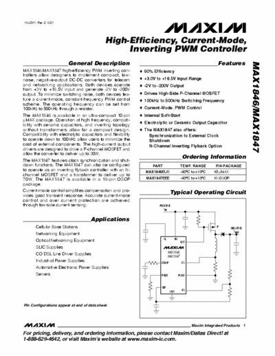 MAXIM MAX1846 MAX1846 - MAX1847 High efficiency Current-mode Inverting PWM Controller