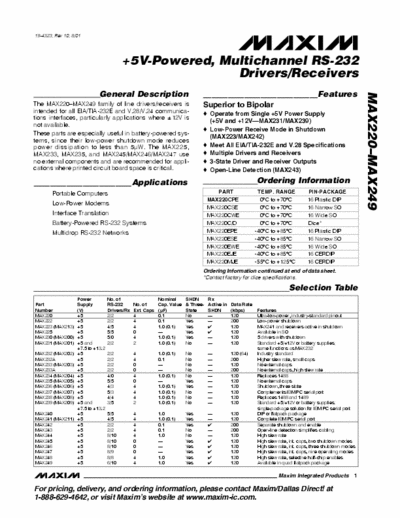MAXIM MAX220-MAX249 MAX220-MAX249 +5V Powered, Multichannel RS-232 Drivers / Recivers