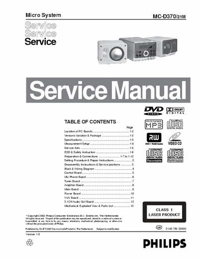 Philips MC-D370 Service Manual Micro HiFi System Ver. /21M - (8.771Kb) 5 Part File - pag. 76