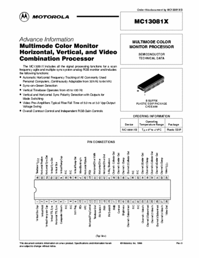 Motorola MC13081X MULTIMODE COLOR
MONITOR PROCESSOR