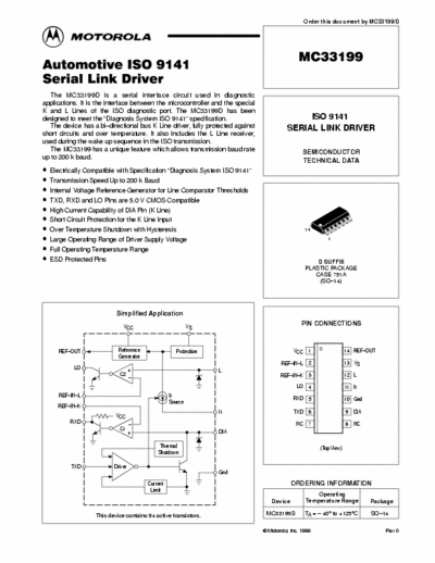 Motorola MC33199 Automotive ISO 9141 Serial link driver