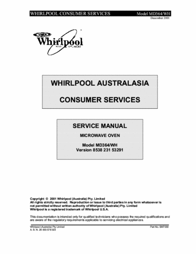 whirlpool MD364-WH whirlpool MD364-WH service manual