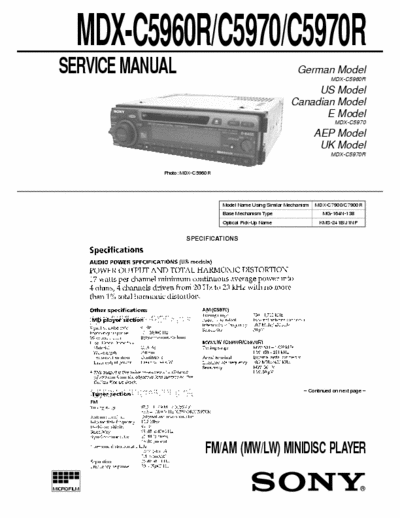 Sony MDX-C5960R Service Manual