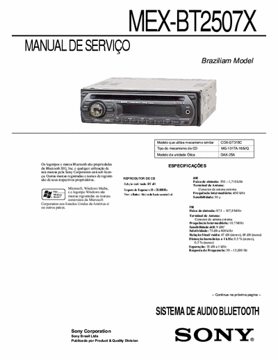 SONY MEX-BT2507EX MANUAL AUDIO CAR