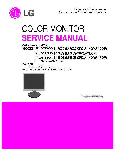 LG L1752S / L1952S LCD COLOR MONITOR SERVICE MANUAL