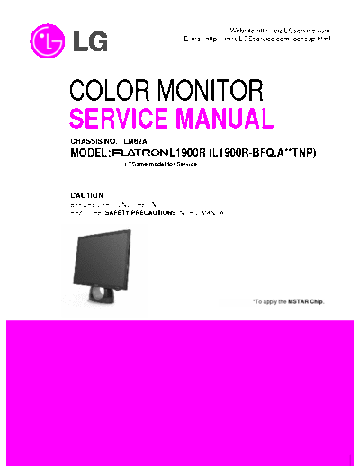 LG L1900 LCD COLOR MONITOR SERVICE MANUAL