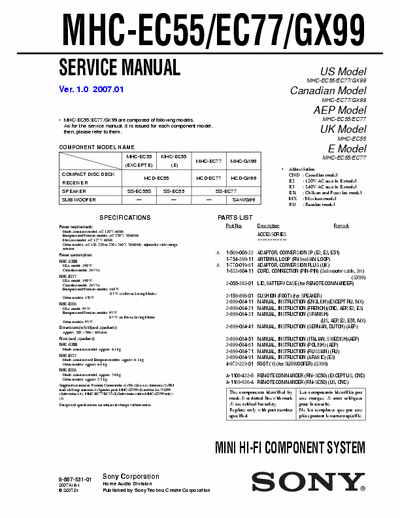 Sony MHC-EC55/EC77/GX99 Sony MHC-EC55/EC77/GX99 (Ver 1.0 2007.01)
