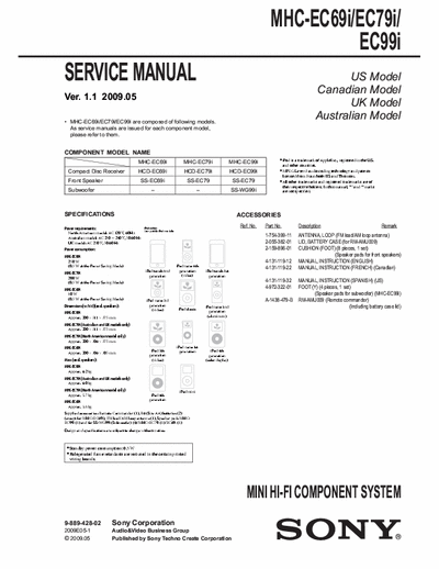 Sony MHC-EC69i/79i/99i Sony MHC-EC69i/79/99i
