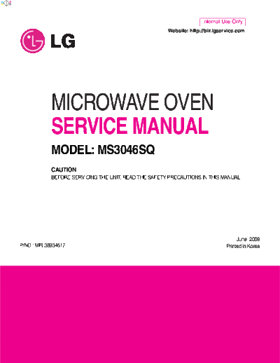LG MS3046 Service Manual for LG Microwave Oven