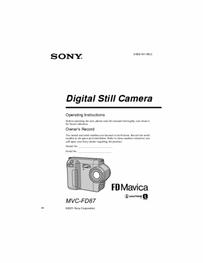 Sony MVC-FD87 68 page owner