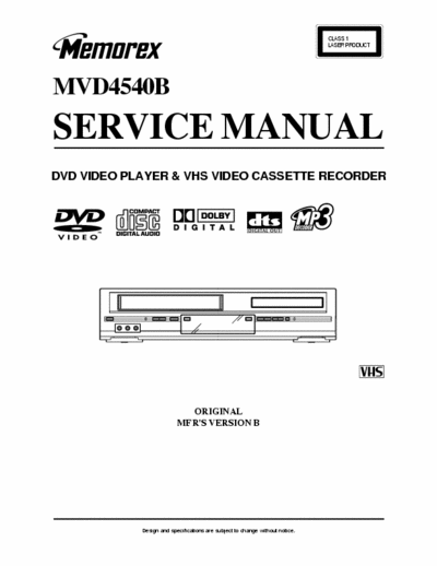 Memorex MVD4540B Service Manual DVD Video Player e VHS Tape Recorder - (Tot File 4.548Kb) Part 1/3 - pag. 72