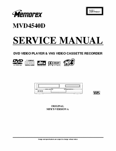 Memorex MVD4540D Service Manual - Dvd Player e VHS Recorder - (4.593Kb) 3 Part File - pag. 72