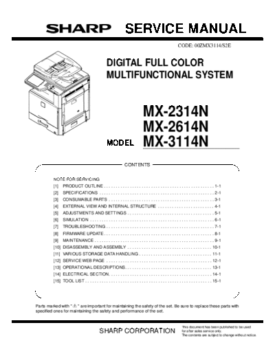 Sharp MX-2314N_MX-2614N_ MX-3114N Group Aries II => MX-2314N_MX-2614N_ MX-3114N Seevice Manual