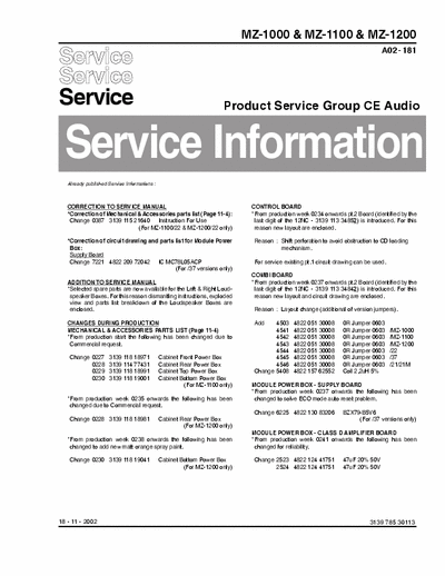 Philips MZ-1000, MZ-1100, MZ-1200 Service Information Correction, Addition, Changes - Prod. Serv. Group CE Audio A02-181 (18-11-2002) - pag. 11
