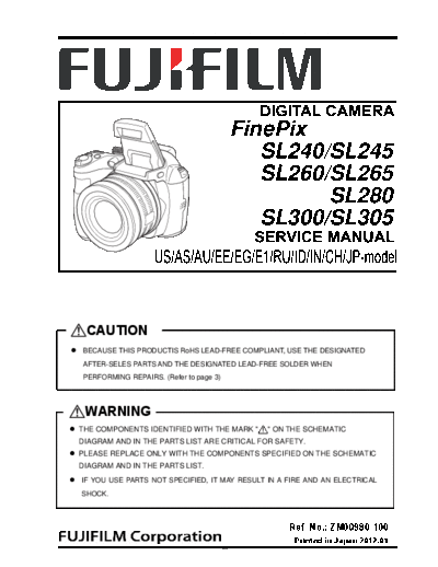 Fuji FujiFilm Finepix SL240, 245, 260, 265, 280, 300, 305 Service Manual