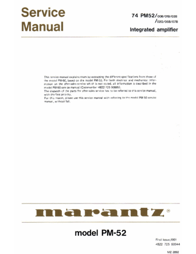 Marantz 74 PM52 Marantz Stereo Amplifier 74 PM52 Service manual