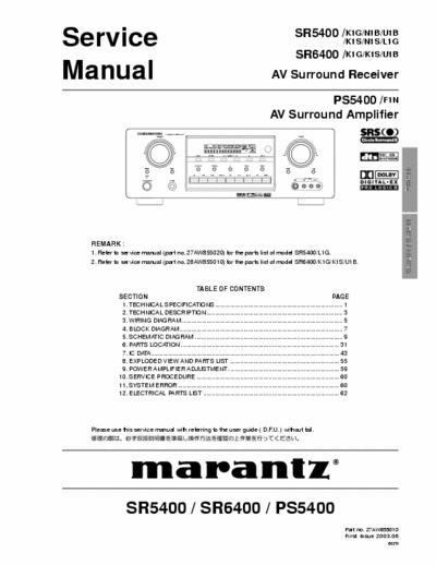 Marantz SR5400, SR6400 receiver