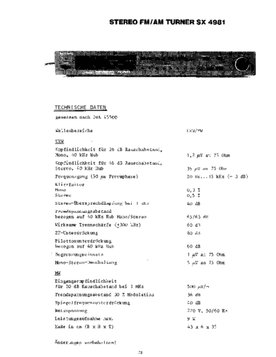 Metz FM AM Tuner SX 4981 service manual