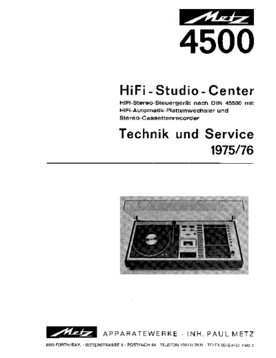 Metz hifi Studio center 4500 service manual