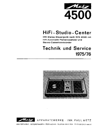 Metz hifi studio center 4500 service manual