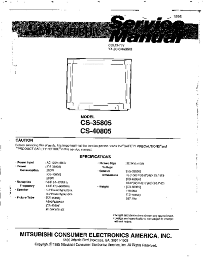 Mitsubishi CS-35805, CS-40805 Mitsubishi CS-35805, CS-40805 (Chassis YA-2C) (Service Manual)
